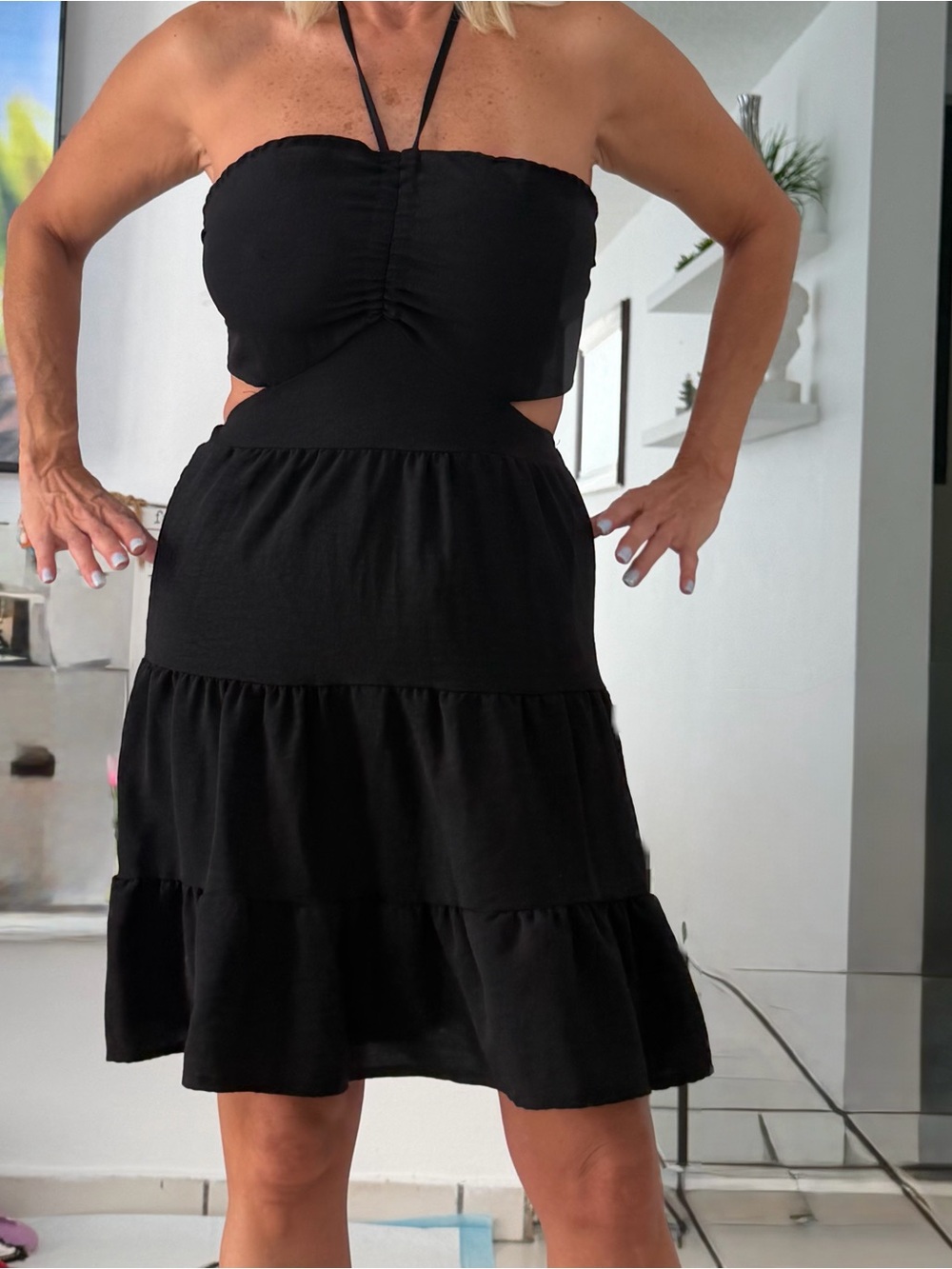 Strapless Black Cutout Tiered Sundress